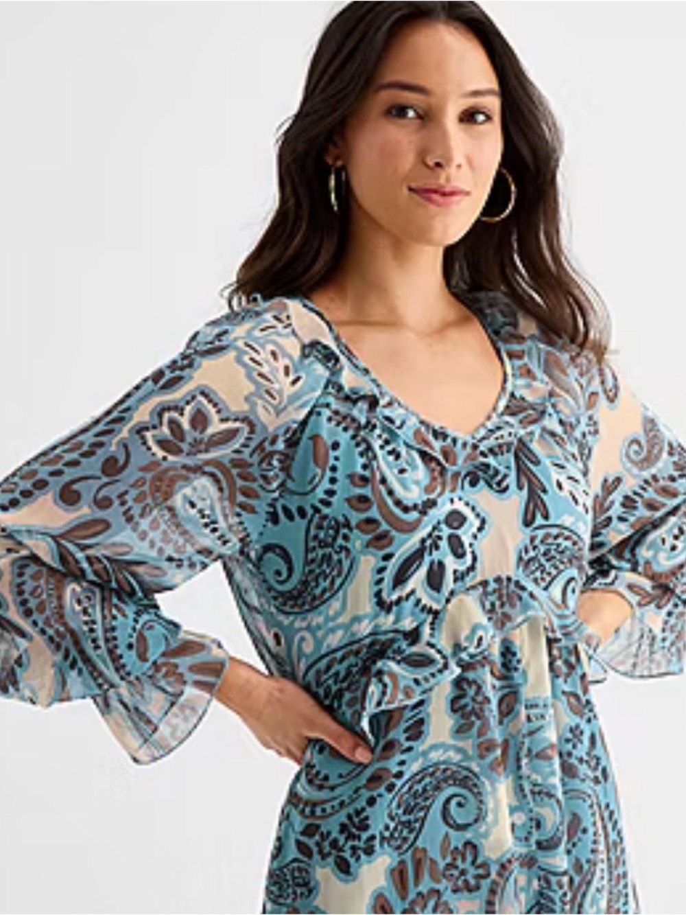 A.N.A NWT Blue & Cream Paisley Long Sleeve High Low Maxi Dress Size Small